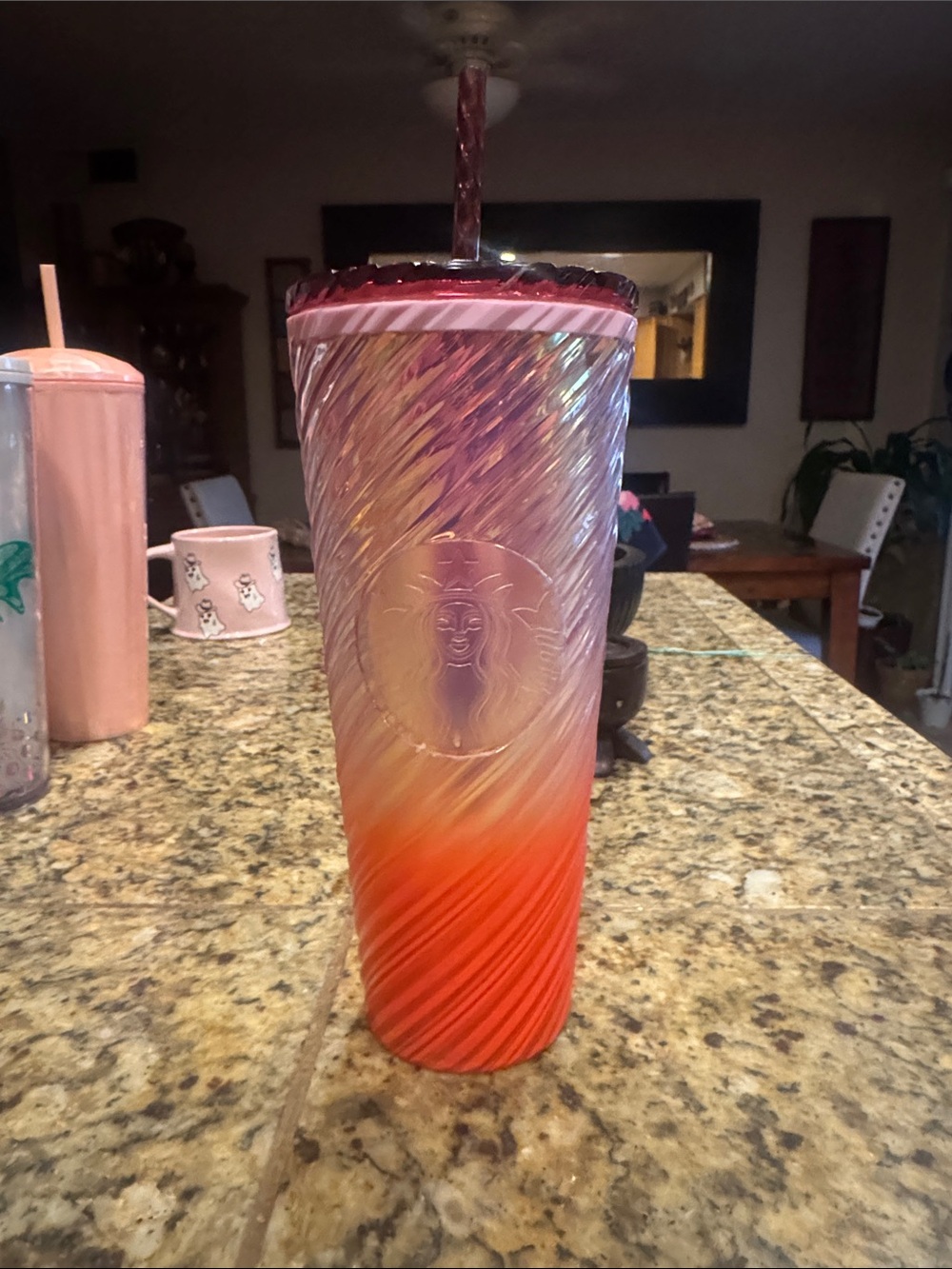Starbucks Iridescent Pink to Orange Ombre Reusable Tumbler with Straw
